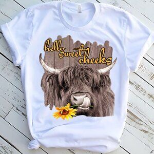 Hi Sweet Cheeks Cow Western Tee Graphic Short Sleeve T-shirt